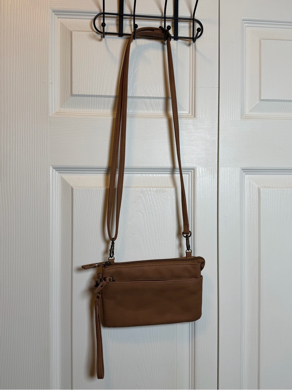 Tan Faux Leather Crossbody Wallet Wristlet Bag
